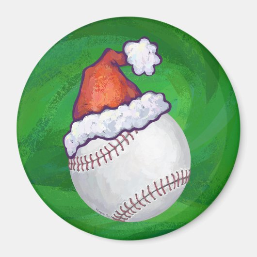 Baseball in Santa Hat op groen Magneet (Voorkant)