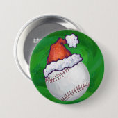 Baseball in Santa Hat op groen Ronde Button 7,6 Cm (Voorkant /achterkant)