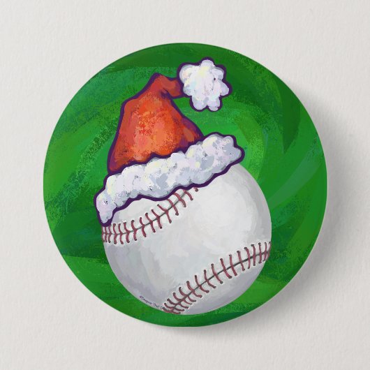 Baseball in Santa Hat op groen Ronde Button 7,6 Cm (Voorkant)
