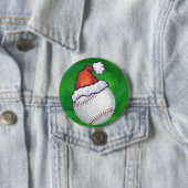 Baseball in Santa Hat op groen Ronde Button 7,6 Cm (In situ)