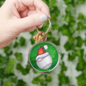 Baseball in Santa Hat op groen Sleutelhanger (Hand)