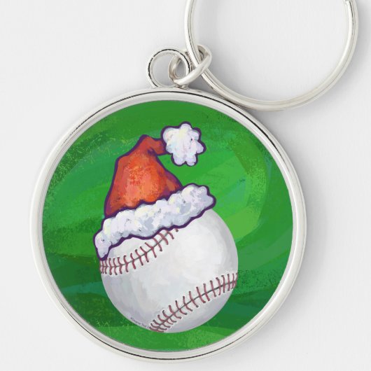 Baseball in Santa Hat op groen Sleutelhanger (Voorkant)