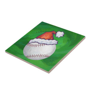 Baseball in Santa Hat op groen Tegeltje