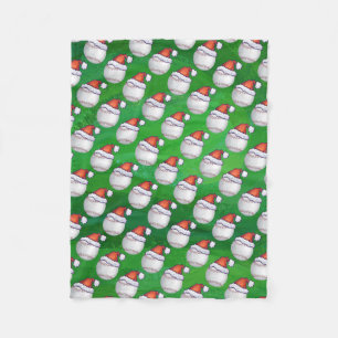Baseball in Santa Hat Pattern op Green Fleece Deken