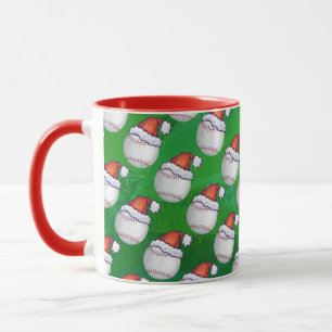 Baseball in Santa Hat Pattern op Green Mok
