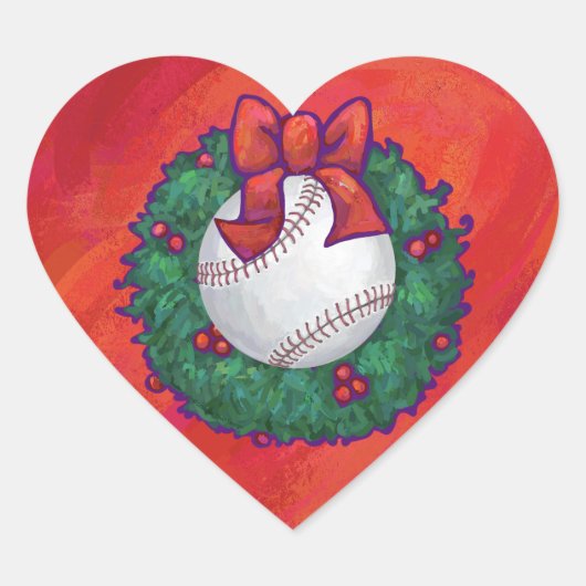 Baseball in Wreath op Red Hart Sticker (Voorkant)