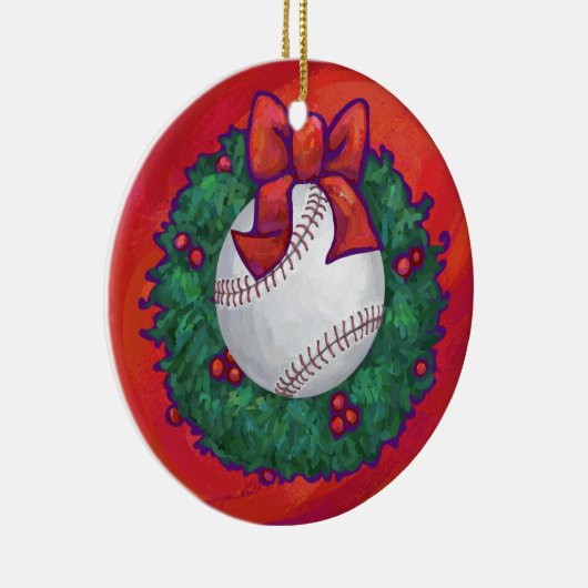 Baseball in Wreath op Red Keramisch Ornament (Rechts)