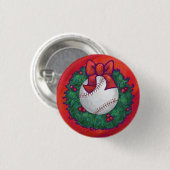 Baseball in Wreath op Red Ronde Button 3,2 Cm (Voorkant /achterkant)