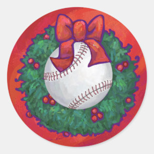 Baseball in Wreath op Red Ronde Sticker