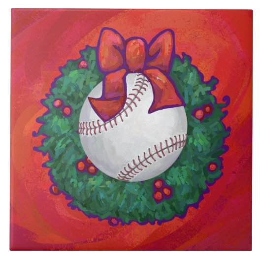 Baseball in Wreath op Red Tegeltje (Voorkant)