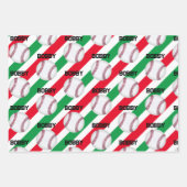 Baseball Jongen Naam Kerstplezier 3 Inpakpapier Vel (Voorkant 3)