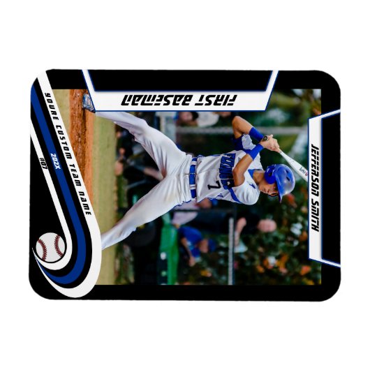 Baseball Keepsakes Lively Blue Black Custom Magneet (Horizontaal)