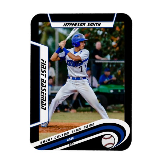 Baseball Keepsakes Lively Blue Black Custom Magneet (Verticaal)