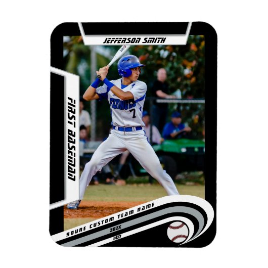 Baseball Keepsakes Lively Silver Black Custom Magneet (Verticaal)
