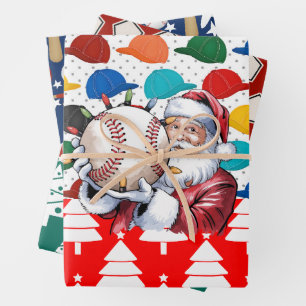 Baseball Kerstmis thema met Sinterklaas Inpakpapier Vel