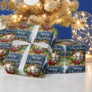 Baseball kerstthema in het stadion cadeaupapier