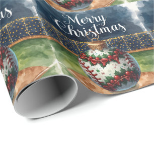 Baseball kerstthema in het stadion cadeaupapier