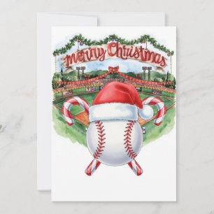 Baseball kerstthema in het stadion feestdagenkaart