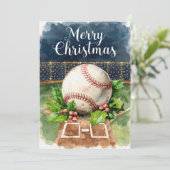 Baseball kerstthema in het stadion feestdagenkaart (Staand voorkant)