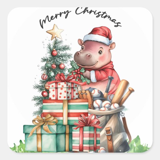 Baseball kerstthema vierkante sticker (Voorkant)