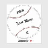 Baseball Kid Team Name Number Vinyl Sticker (Feuille)