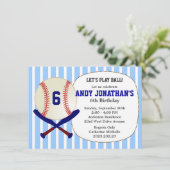 Baseball Kind: Birthday Party Blue Invitation Kaart (Staand voorkant)