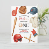 Baseball Kinder uitnodiging voor eerste verjaardag (Staand voorkant)