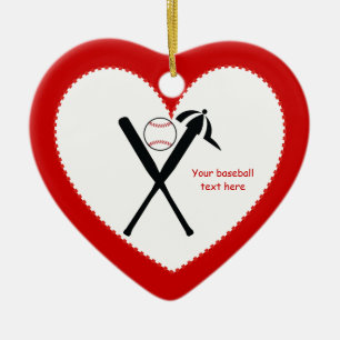 Baseball kruiste vleermuizen en pet zwart, rood keramisch ornament