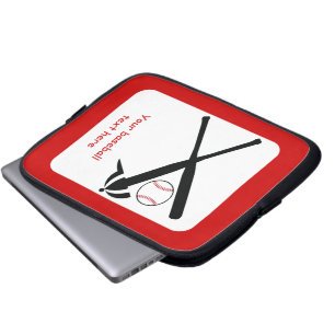 Baseball kruiste vleermuizen en pet zwart, rood laptop sleeve