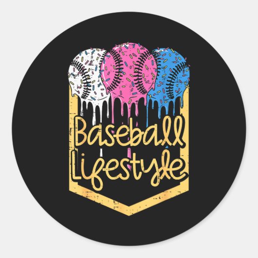 Baseball Lifestyle Ball Sprinkles Drip Boys Kids M Ronde Sticker (Voorkant)
