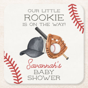 Baseball Little Rookie Home Run Baby shower Vierkante Kartonnen Onderzetter