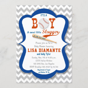 Baseball Little Slugger Boy Baby shower Invitation Kaart