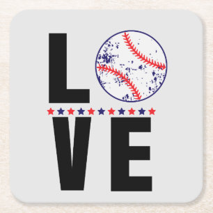 Baseball Love Typografie Vierkante Kartonnen Onderzetter