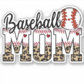 Baseball Mam Leopard Typografie Sticker (Voorkant)