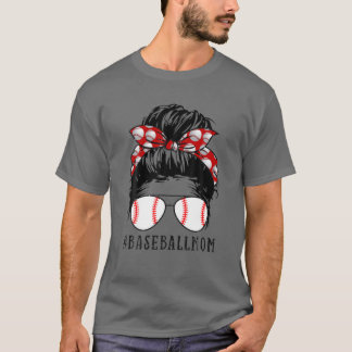 Baseball Mam Messy Bun Proud Mama Baseball Scarf S T-shirt