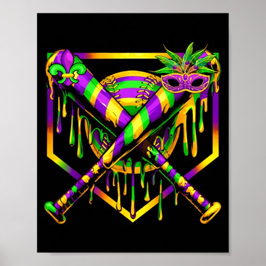 Baseball Mardi Gras Carnival Party Mask Ice Cream  Poster (Voorkant)