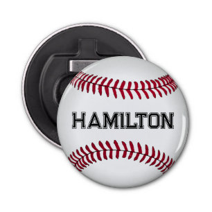Baseball met aangepaste naam button flesopener