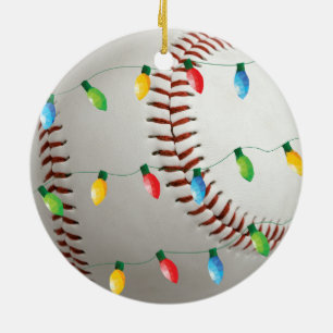 Baseball met feestversiering keramisch ornament