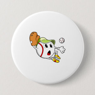 Baseball met honkbalhandschoen en Pet Ronde Button 7,6 Cm