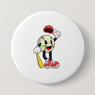 Baseball met honkbalknuppel ronde button 7,6 cm