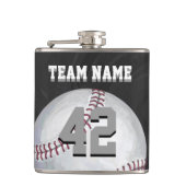 Baseball met naam en nummer heupfles (Voorkant)