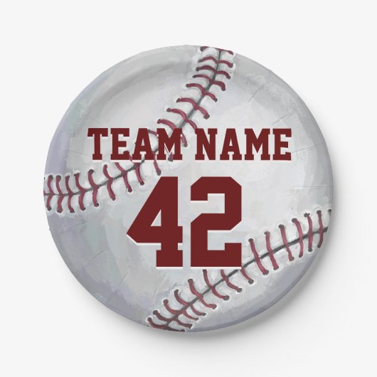 Baseball met naam en nummer papieren bordje (Voorkant)