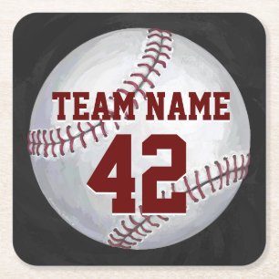 Baseball met naam en nummer vierkante kartonnen onderzetter