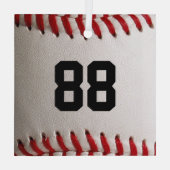 Baseball met nummer glas ornament (Achterkant)