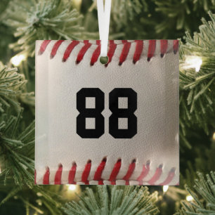 Baseball met  nummer glas ornament