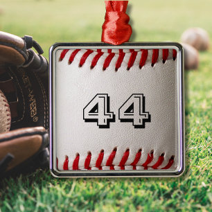 Baseball met nummer metalen ornament