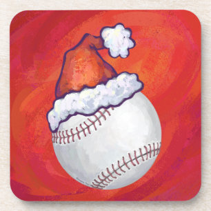 Baseball met Santa Hat op rood Bier Onderzetter