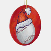 Baseball met Santa Hat op rood Keramisch Ornament (Rechts)
