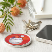 Baseball met Santa Hat op rood Sleutelhanger (Zijkant)