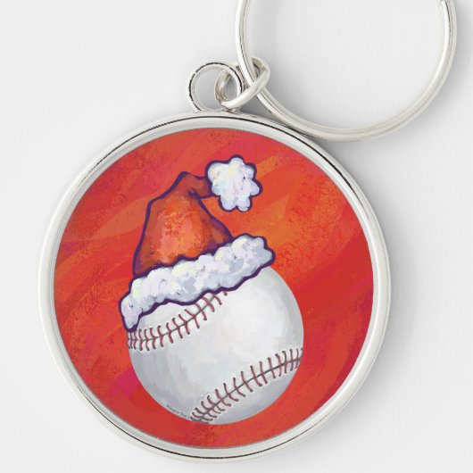 Baseball met Santa Hat op rood Sleutelhanger (Voorkant)